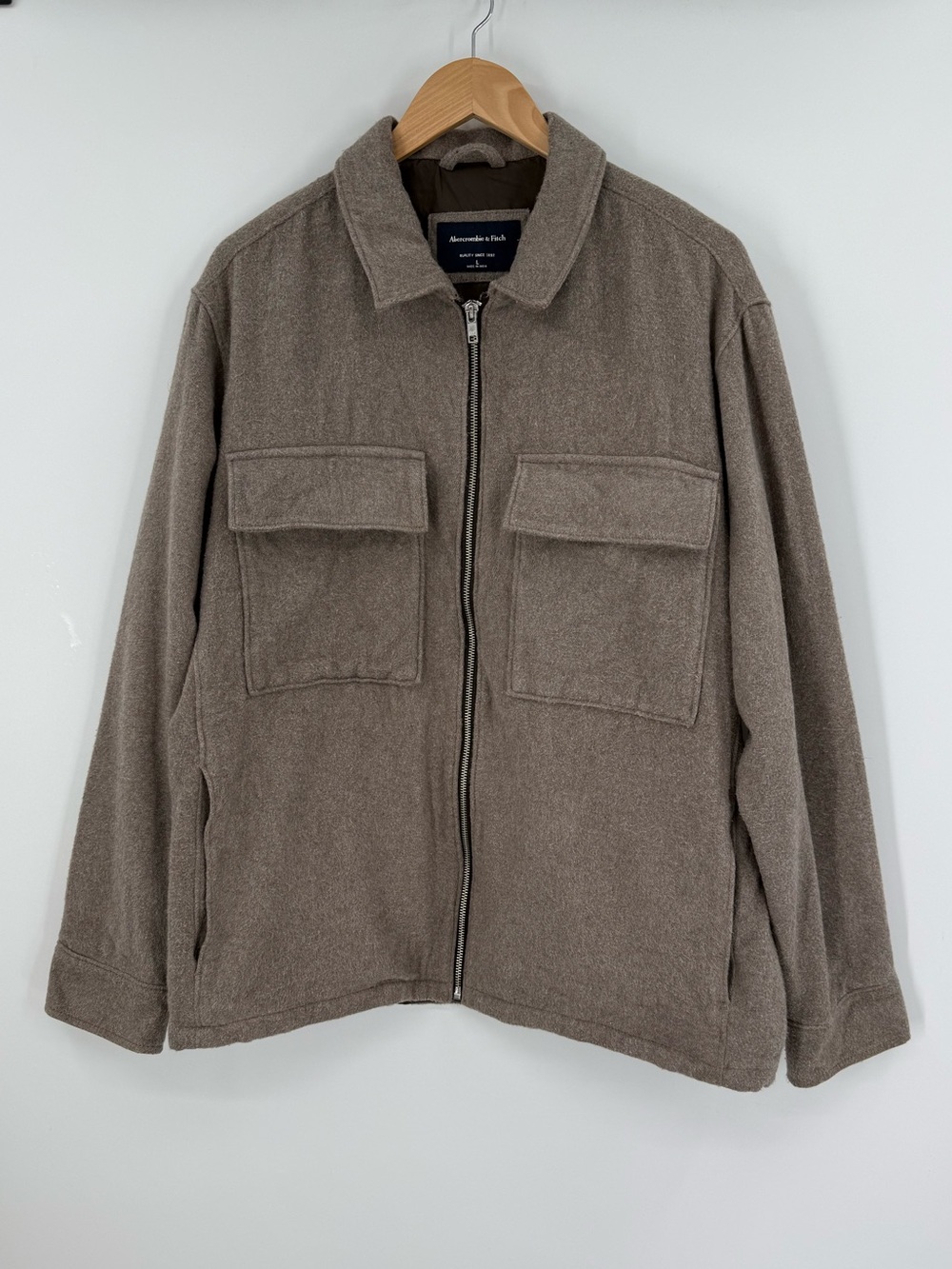 Abercrombie & Fitch Mens Brushed Cotton Zip Up Jacket | Taupe | Large